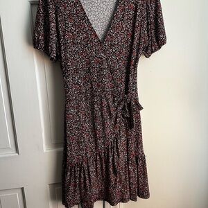 Floral Wrap Dress - Black and Pink